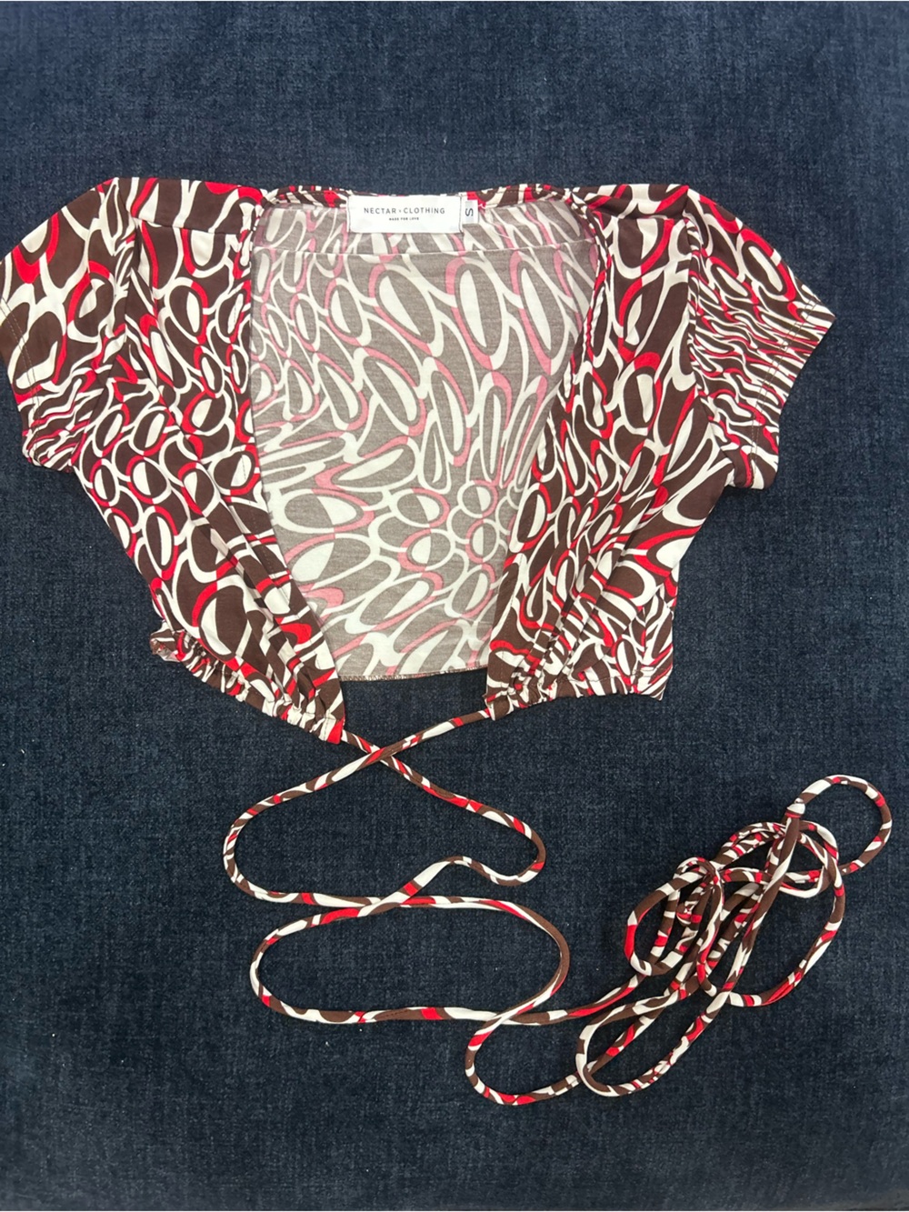 Tie Top in Brown, Red & White Print